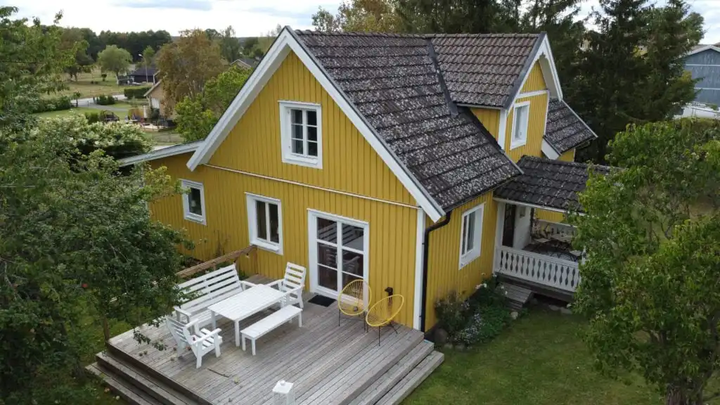 Vogelperspektive der Villa Obstgarten Ferienhaus in Mörlunda Småland