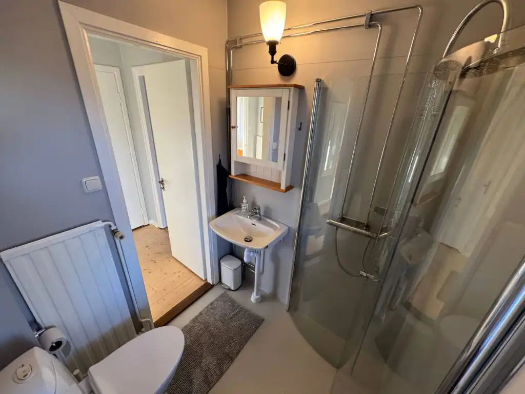 Badezimmer im Ferienhaus Hus Hörnsö – modernes Bad mit Dusche