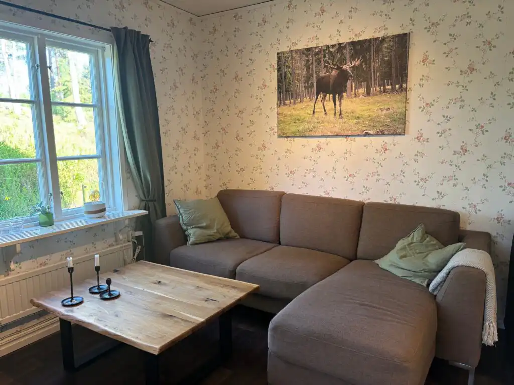 Wohnzimmer im Ferienhaus Hus Jorgentorp – heller Wohnbereich mit Sofa