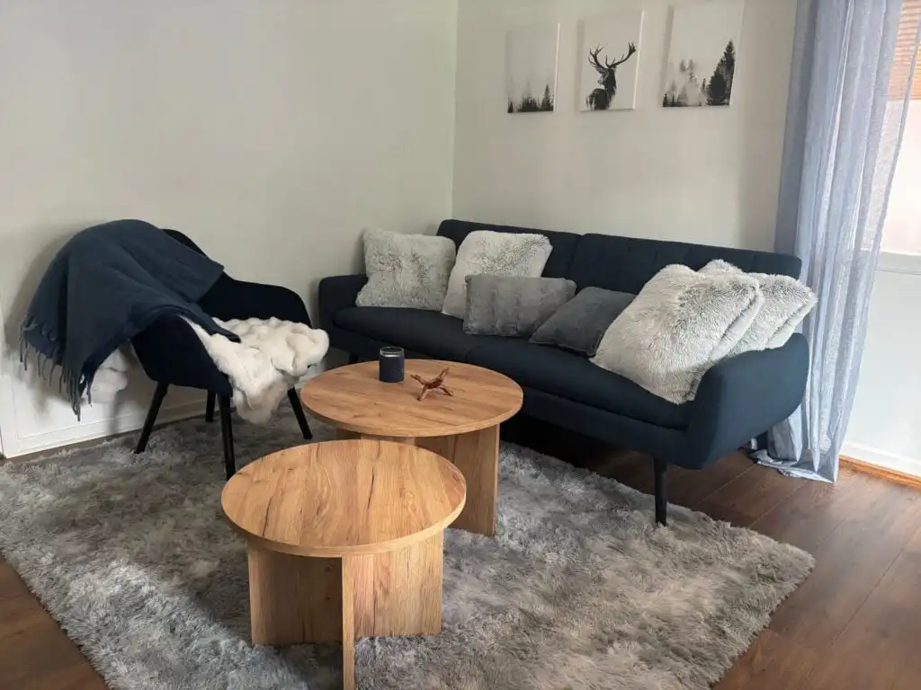 Heller Wohnbereich mit neuer Einrichtung – Ferienhaus im Glasriket Schweden