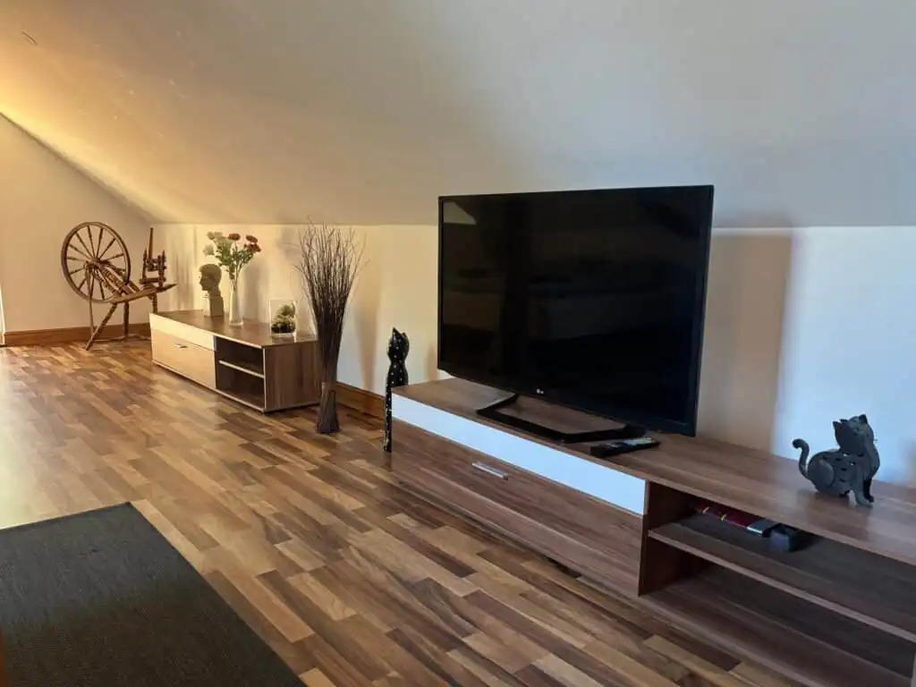 Wohnbereich mit TV und Sitzbereich im Ferienhaus Naturhus Broby in Skåne