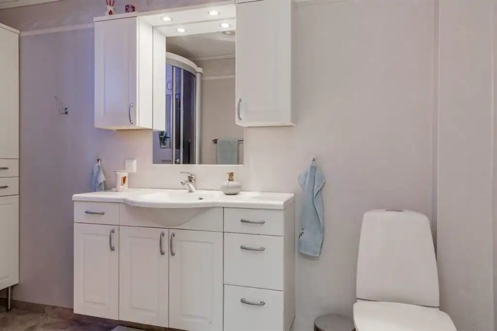 Badezimmer im Ferienhaus Lindgren Land in Småland