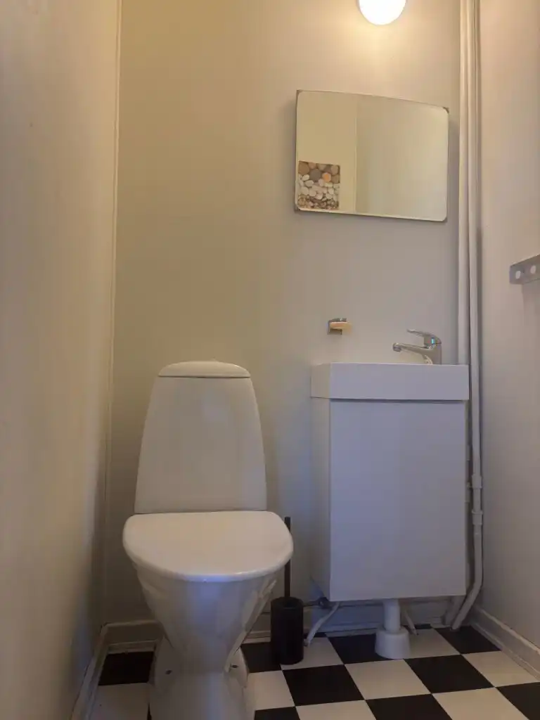 Badezimmer im Ferienhaus Ryd mit WC und moderner Ausstattung