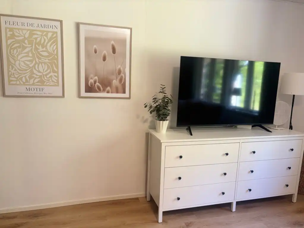Smart-TV im Wohnzimmer der Stuga Rödhak