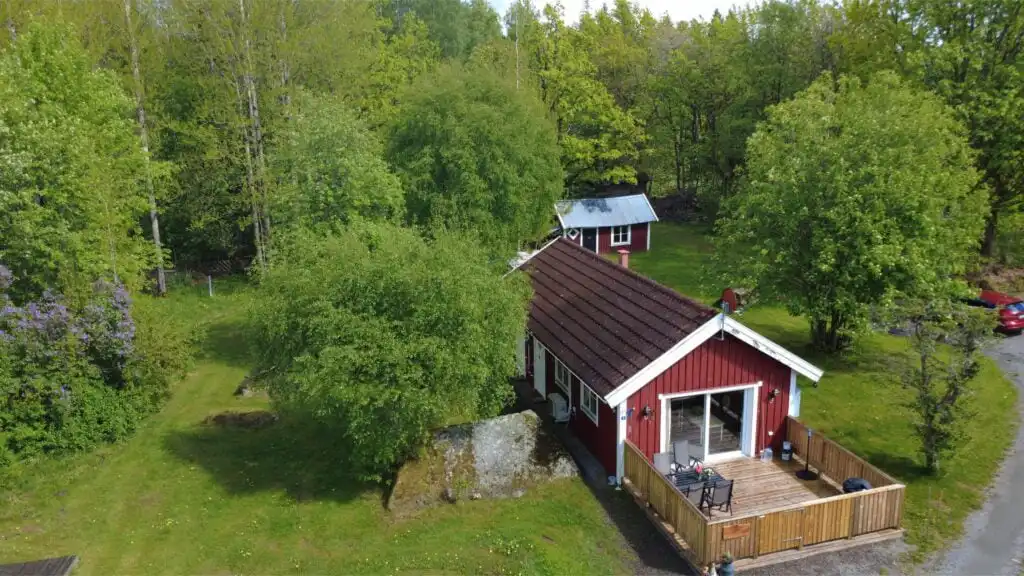 Luftbild des Ferienhauses nahe dem Ruskensee
