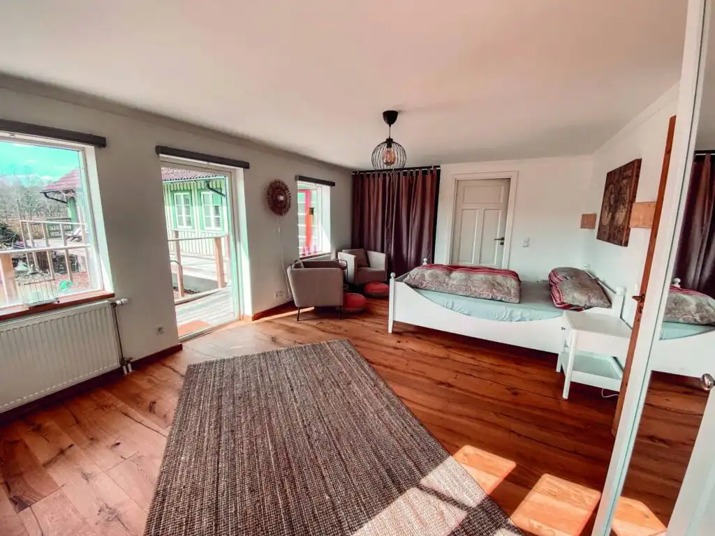 Doppelzimmer im Ferienhaus Villa Hjortlund auf der Damwildfarm in Tyringe