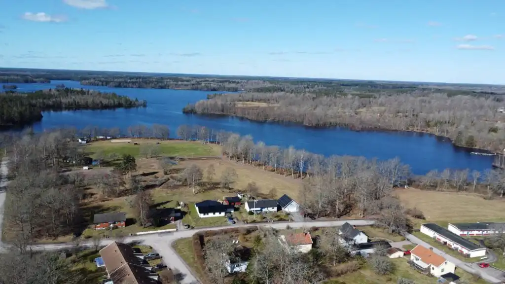 Ferienhaus Villa Emma nahe See und Badestelle in Småland aus der Vogelperspektive