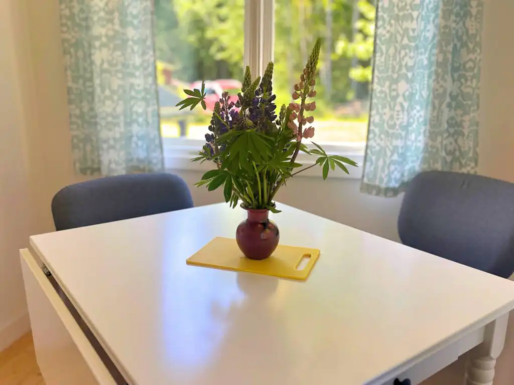 Essplatz mit Blick in den Garten im Hus Indalsälven