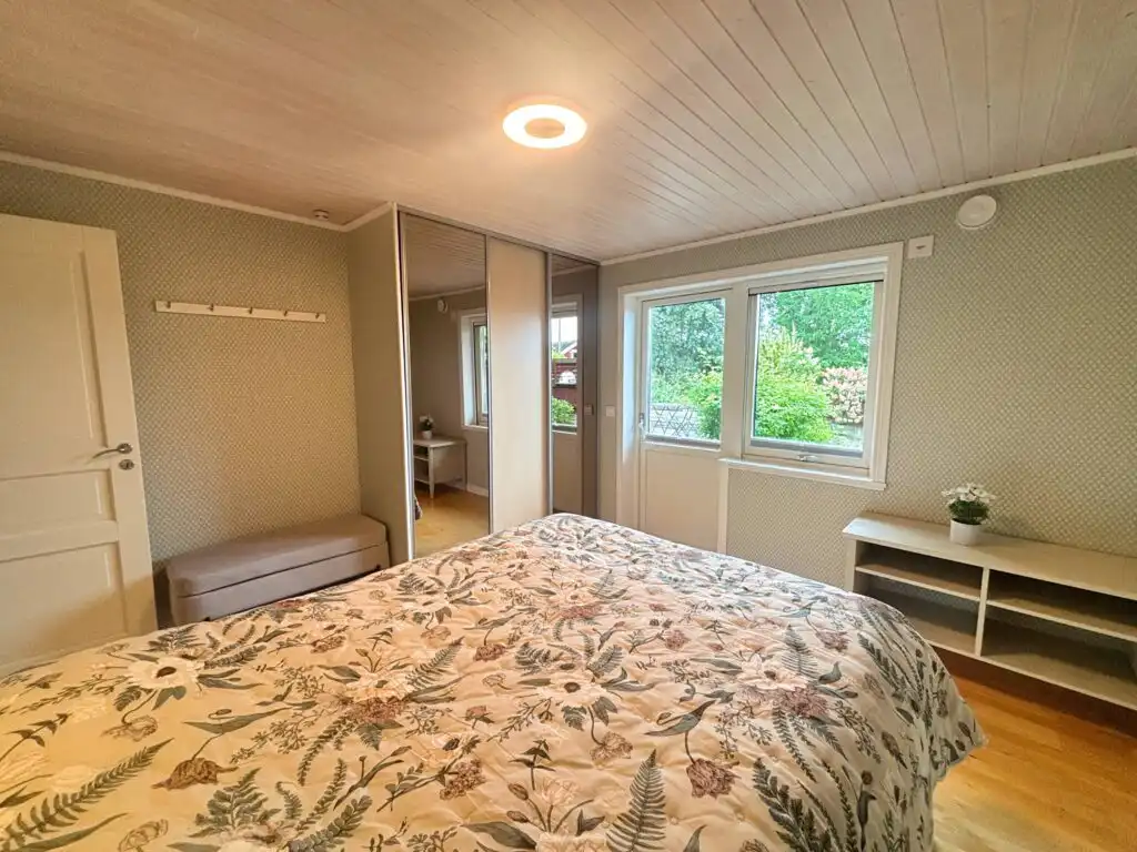 Gemütliches Schlafzimmer im Ferienhaus Blå Havet in Figeholm