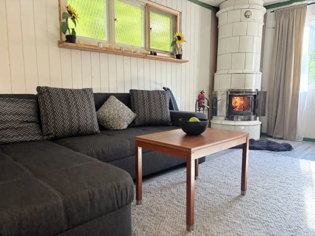 Wohnbereich im Ferienhaus Hus Älmtamåla mit Sofa und Couchtisch